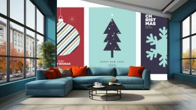 Merry Christmas and Happy New Year. Set of vector illustrations for background, greeting card, party invitation card, website banner, social media banner, marketing material. Wall mural