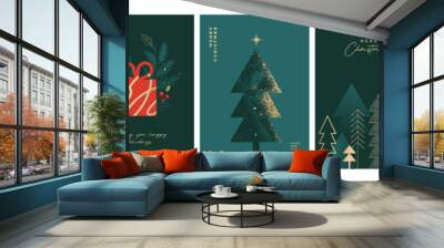 Merry Christmas and Happy New Year. Vector illustrations for greeting card, party invitation card, website banner, social media banner, marketing material. Wall mural