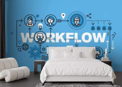 Modern thin line design concept for WORKFLOW website banner. Vector illustration concept for business workflow, management and procedures. Wall mural