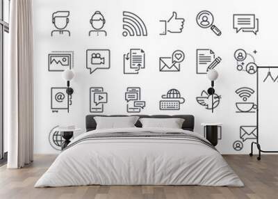 Modern thin line icons of social media and networking. Premium quality outline symbol collection for web and graphic design, mobile app. Mono linear pictograms, infographics and web elements pack. Wall mural