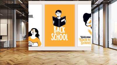 Set of back to school posters. Vector illustration concepts for graphic and web design, business presentation, marketing and print material. International education day, world book day, teachers day. Wall mural