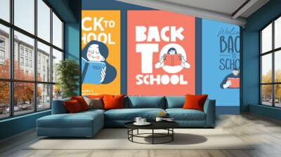 Set of back to school posters. Vector illustration concepts for graphic and web design, business presentation, marketing and print material. International education day, world book day, teachers day. Wall mural