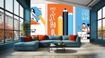 Set of back to school posters. Vector illustration concepts for graphic and web design, business presentation, marketing and print material. International education day, world book day, teachers day. Wall mural