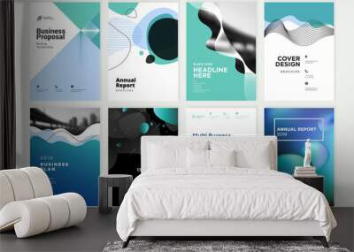 Set of brochure, annual report, flyer design templates in A4 size. Vector illustrations for business presentation, business paper, corporate document cover and layout template designs. Wall mural