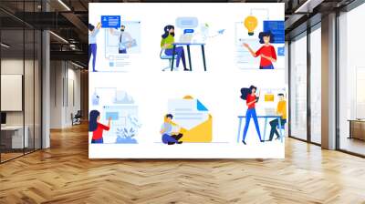 Set of business people concepts. Vector illustrations of online communication, web development, coding, cloud computing, support, digital marketing, social network. Wall mural