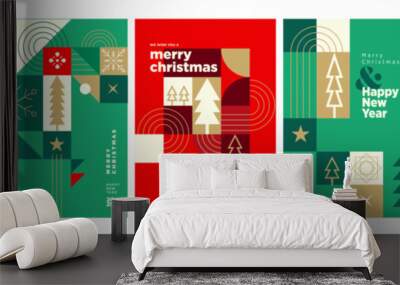 Set of Christmas and New Year Cards. Vector illustration concepts for graphic and web design, social media banner, marketing material. Wall mural