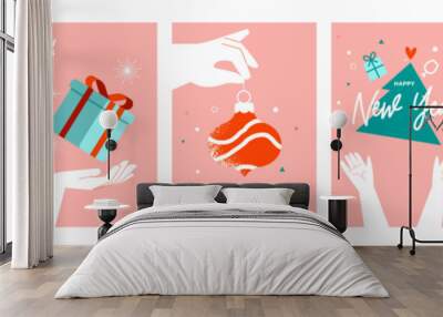 Set of Christmas and New Year greeting cards. Vector illustration concepts for graphic and web design, social media banner, marketing material. Wall mural