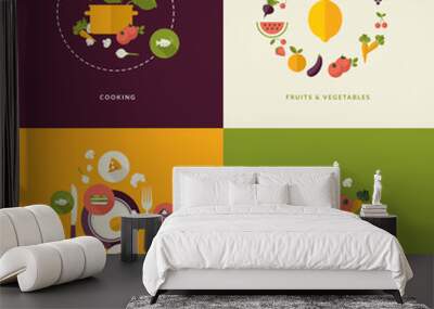 Set of flat design concept icons for food and restaurant Wall mural