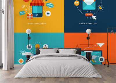 Set of flat design concept icons for internet marketing. Wall mural