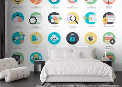 Set of flat design icons for SEO and website development Wall mural