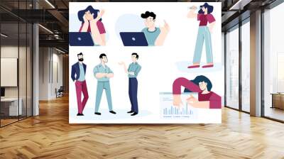 Set of flat design people concepts for business, technology, online communication, meeting. Vector illustrations for graphic and web design, business presentation, marketing material.  Wall mural