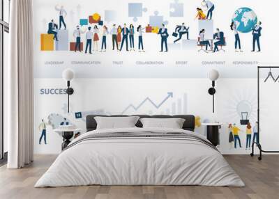 Set of flat design web banners of teamwork and success, isolated on white. Vector illustration concepts for business workflow and success, project management, team building. Wall mural