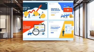 Set of flat design web page templates of creative solution, graphic and web design, SEO, data analysis. Modern vector illustration concepts for website and mobile website development.  Wall mural