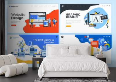 Set of flat design web page templates of graphic design, website design and development, social media, business service. Modern vector illustration concepts for website and mobile website development Wall mural