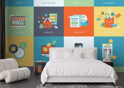 set of modern flat design concept icons for online shopping Wall mural