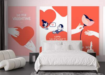 Set of Valentines day cards. Romantic cards and messages for all lovers or those who will become. Vector illustrations for greeting cards, backgrounds, web banners, social media banners, marketing. Wall mural