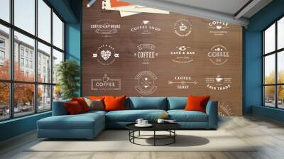 Set of vintage style elements for labels and badges for coffee Wall mural