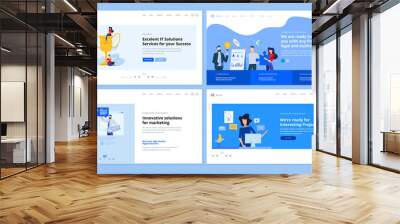 Set of website template designs of marketing, graphic and web design, social media, market analysis, digital solutions. Vector illustration concepts for website and mobile website development.  Wall mural