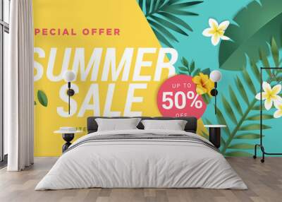 Summer sale vector illustration for mobile and social media banner, poster, shopping ads, marketing material Wall mural