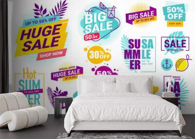 Summer sale. Vector illustrations for social media ads and banners, website badges, marketing material, labels and stickers for products promotions, graphic templates. Wall mural