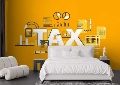 Thin line flat design banner for TAX web page, tax law, banking, taxes information and news, services. Modern vector illustration concept of word TAX for website and mobile website banners. Wall mural