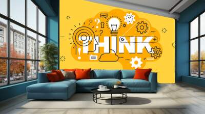 thin line flat design banner for think web page, learning, knowledge, innovation, creativity, soluti Wall mural