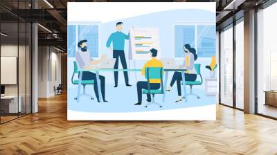 Vector illustration concept of business meeting, teamwork, training, improving professional skill. Creative flat design for web banner, marketing material, business presentation. Wall mural