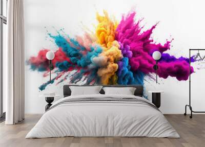 explosion powder with different colors splash isolated on white background Wall mural