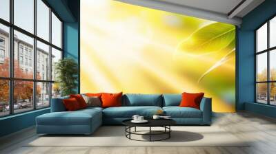 Bright sunlight streaming through a background of leaves, centered area left for copy space Wall mural