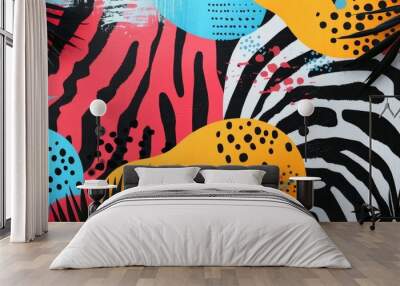 Wild and energetic patterns with abstract animal prints and geometric shapes Wall mural