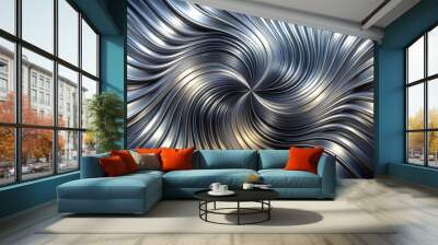 A mesmerizing silver abstract background featuring swirling metallic waves that create sense of depth and movement. smooth texture and reflective surfaces evoke feeling of elegance and modernity Wall mural