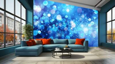 Bright blue abstract background with bokeh effects creates dreamy atmosphere, perfect for various design projects. shimmering circles add depth and elegance Wall mural