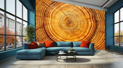 image showcases beautiful tree rings, highlighting intricate patterns and warm tones of wood. This natural design evokes sense of timelessness and connection to nature Wall mural