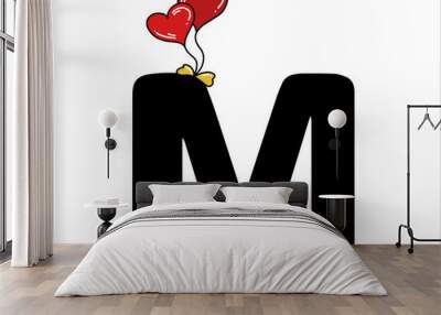 Red Heart Shaped Balloon Alphabet Letter M Wall mural