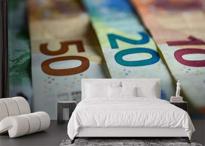 Euro bills close up. Close up shot of 50 and 20 euro bank notes. High quality photo Wall mural