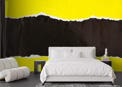 Black and yellow torn and crumpled paper poster. Ripped and peeling grunge paper placards texture background. Copy space for text. Wall mural