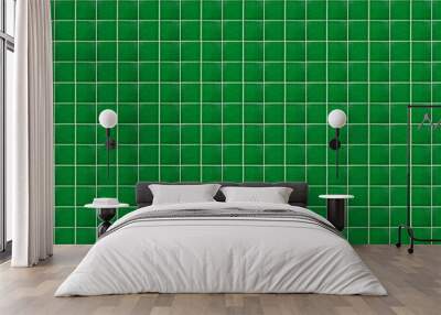 Green glossy square ceramic tile texture background. Green tiles wall. Wall mural