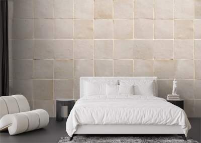 Old retro beige ceramic tile texture background. Beige square tiled wall. Wall mural