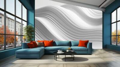  Abstract White wavy sculpted Horizontal background, wave of 3d white liquid flow of marble. Liquid flow texture. Fluid art Abtract-themed, photorealistic illustrations in JPG. generative Ai Wall mural