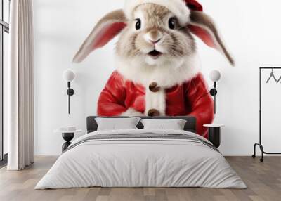 a bunny rabbit in a Santa Claus outfit, happy and smiling in a Holiday/Christmas-themed, photorealistic illustration in a PNG, cutout, and isolated. generative AI Wall mural