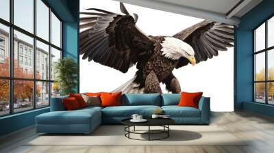 an isolated  bald eagle (Haliaeetus leucocephalus) , flying in motion and in landing position, wildlife, Wildlife-themed, photorealistic illustration on a transparent background PNG. generative ai Wall mural