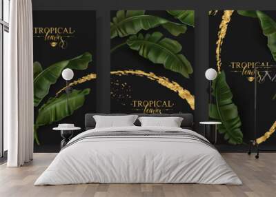 Vector banners set of banana tropic leaf Wall mural