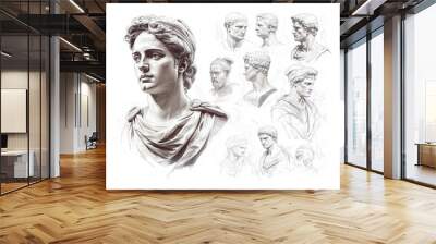 Portraits of ancient Roman figures. Hand draw sketch illustration isolated on white background Wall mural