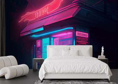 station at night neon illustration Wall mural