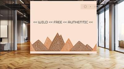 wild west banner, home page for website with vector eagle, mountains. ethnic style, boho ornament. Wall mural