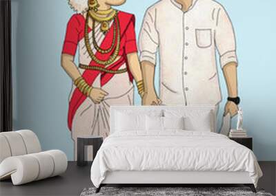 South Indian wedding couple vector illustration  Wall mural