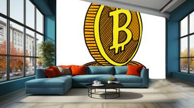 bitcoin cryptocurrency coin hand drawn halftone color vector illustration Wall mural