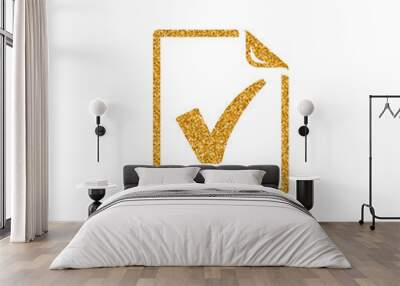 Checkmark icon in gold glitter texture. Sparkle luxury style vector illustration. Wall mural