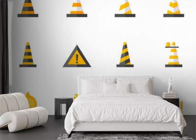 Traffic warning sign icon series in flat color style. Wall mural