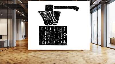 Wood splitting axe black hand drawn icon in grunge look Wall mural